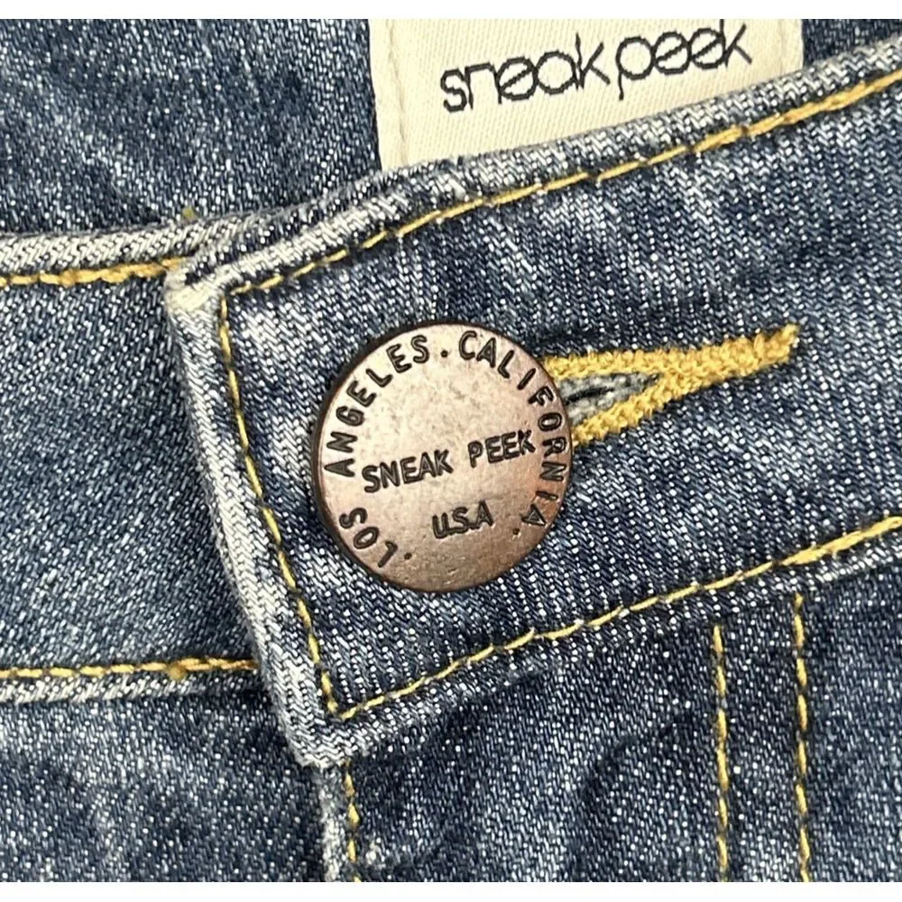 Sneak Peak Womens Medium Blue Relaxed‎ Straight Leg Cuffed Distressed Jeans NWT
